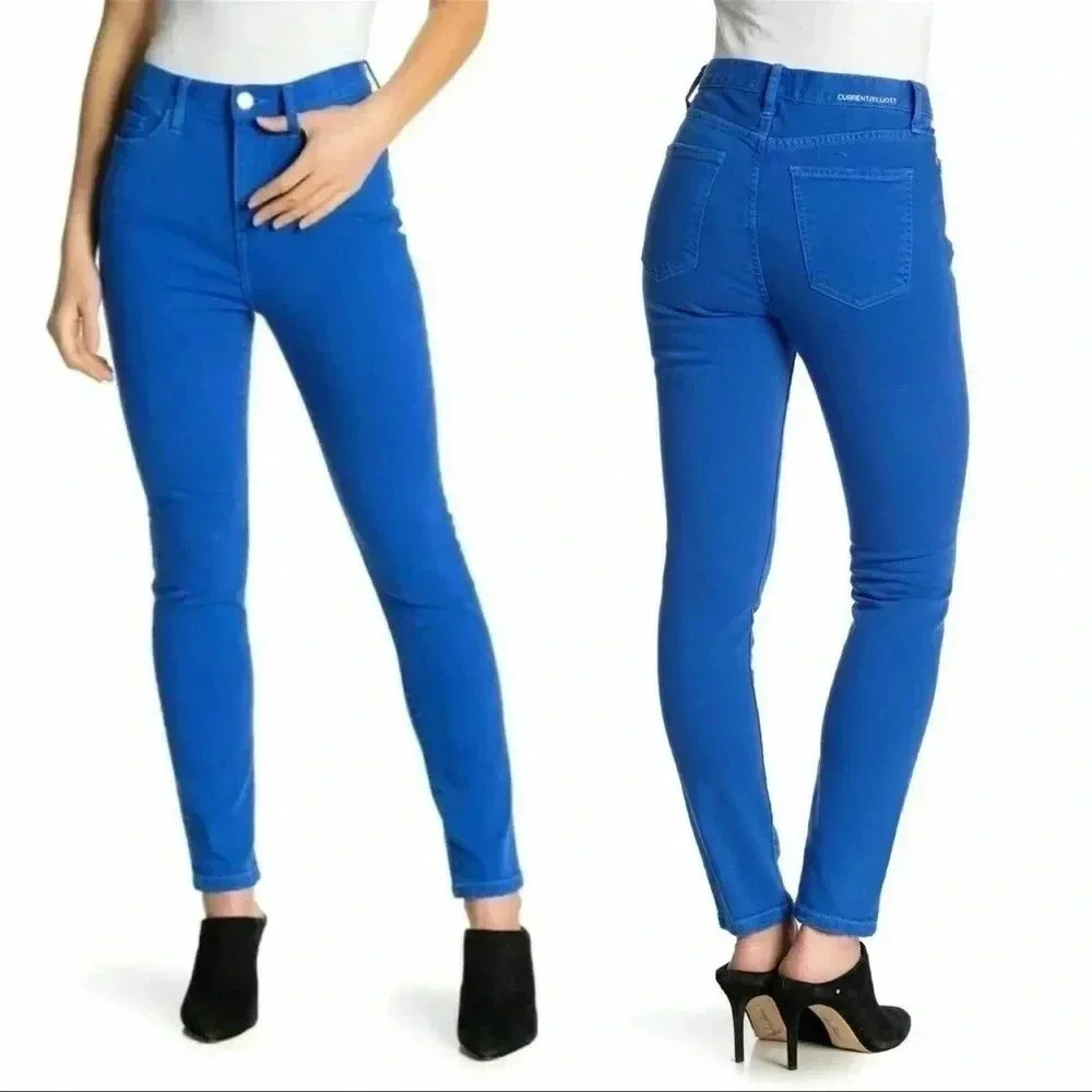 Current Elliott Skinny Jeans High Waist Nautical Blue Size 30 $198 Royal Blue